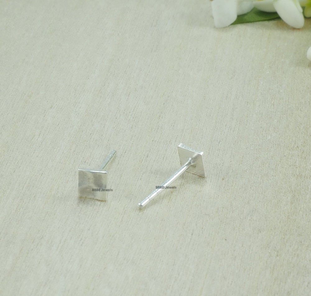 Hammered Square Sterling Silver Earrings 01002