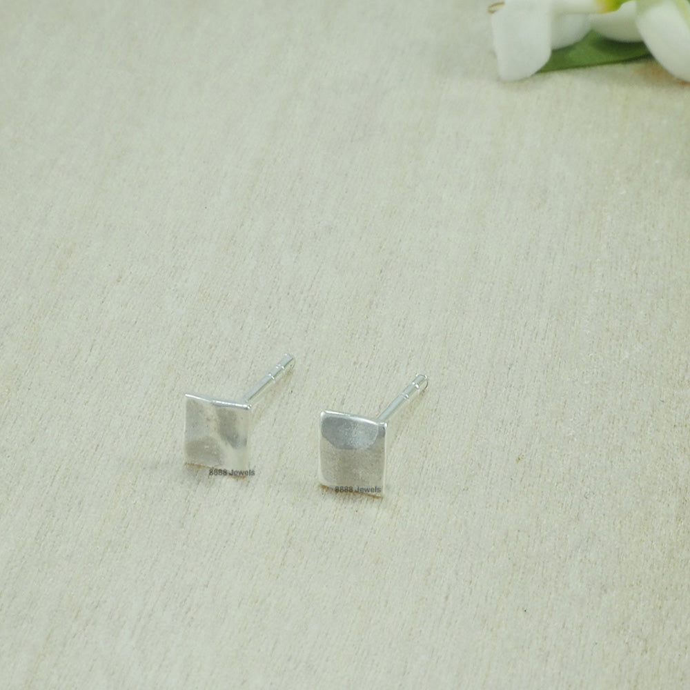 Hammered Square Sterling Silver Earrings 01002