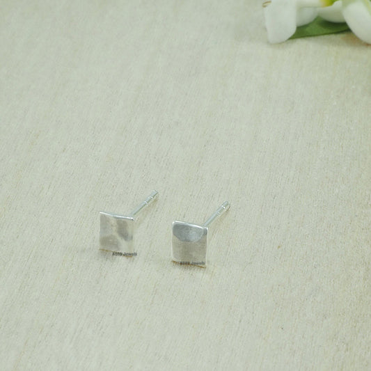 Hammered Square Sterling Silver Earrings 01002