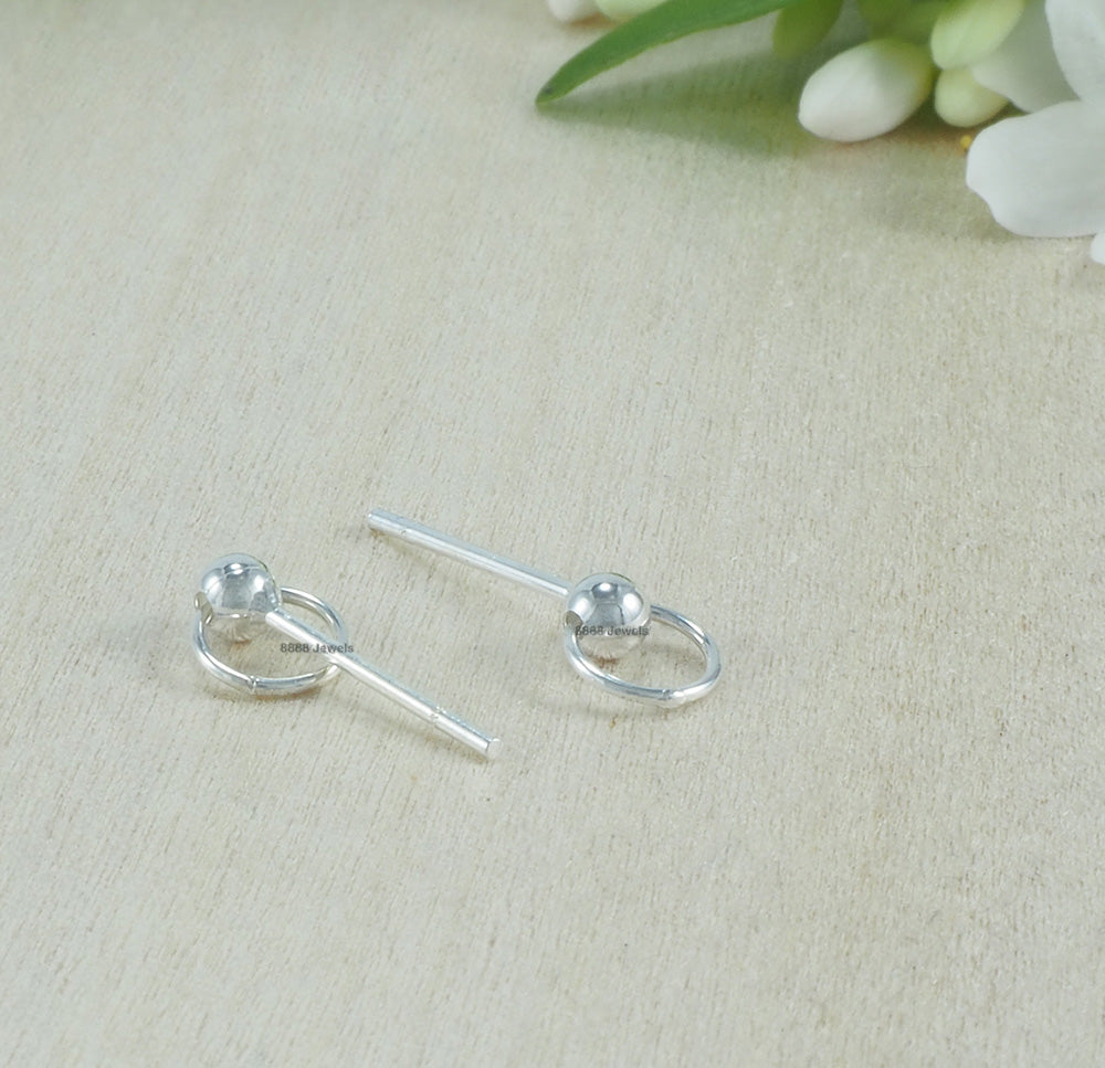 Open Circle and Ball Sterling Silver Earrings 01012