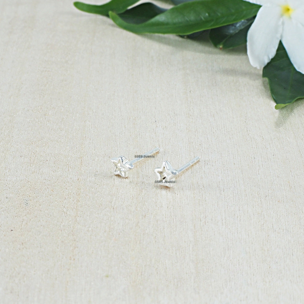 Tiny Open Star Sterling Silver Earrings 01019