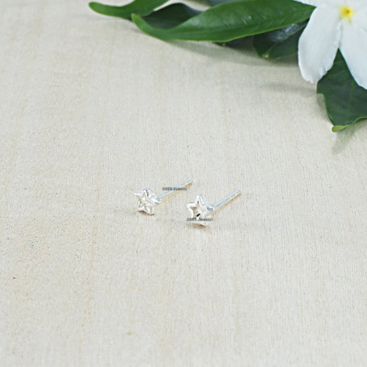 Tiny Open Star Sterling Silver Earrings 01019