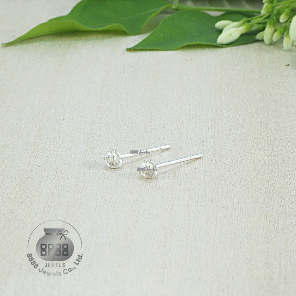 Ball Knot Twine Sterling Silver Earrings 02032