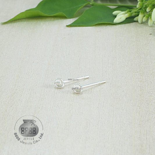 Ball Knot Twine Sterling Silver Earrings 02032