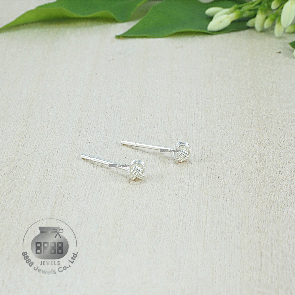 Ball Knot Twine Sterling Silver Earrings 02032