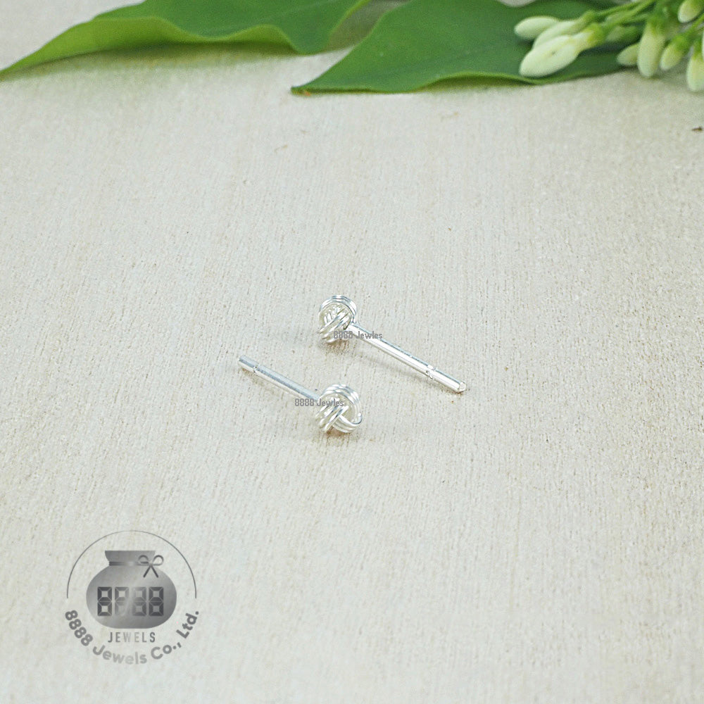 Ball Knot Twine Sterling Silver Earrings 02032
