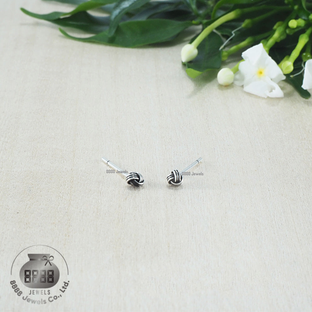 Ball Knot Twine Sterling Silver Earrings 03015