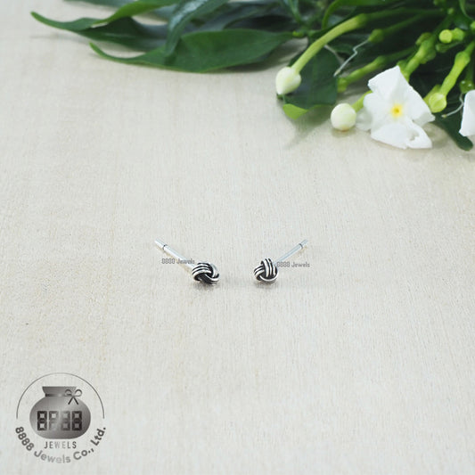 Ball Knot Twine Sterling Silver Earrings 03015