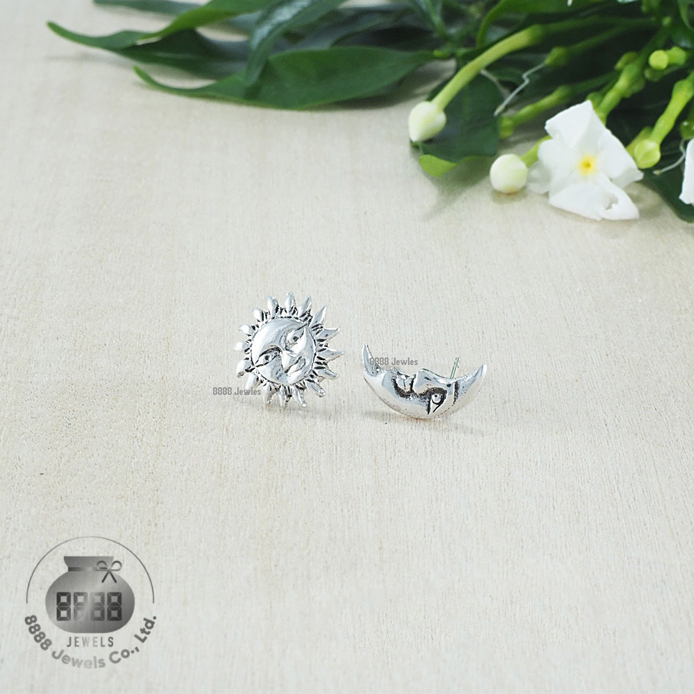 Sun and Moon Sterling Silver Earrings 03016