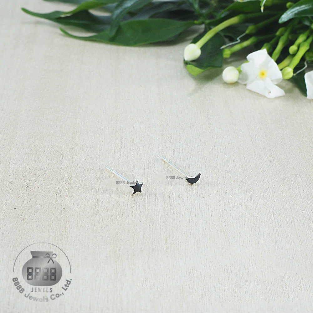 Star and Moon Sterling Silver Earrings 03048