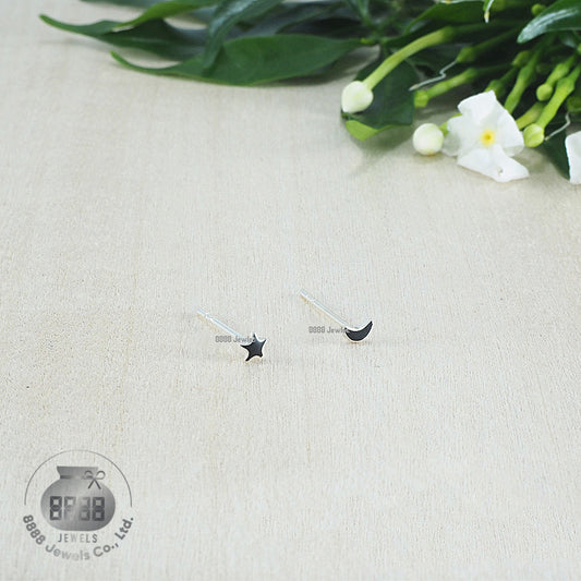 Star and Moon Sterling Silver Earrings 03048
