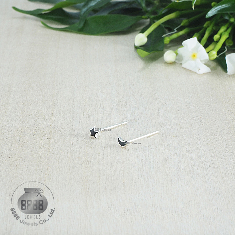 Star and Moon Sterling Silver Earrings 03048