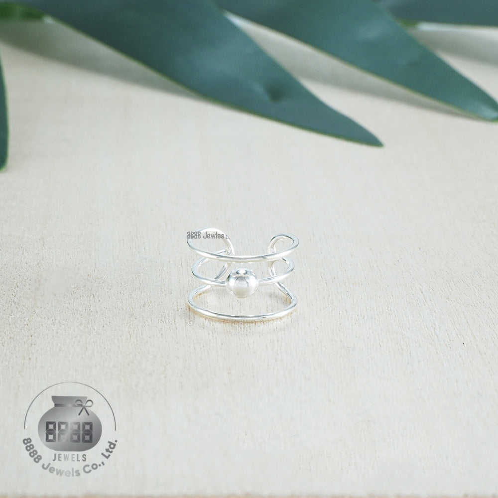 Three Ring and Dot Sterling Silver Ear Cuff 051007